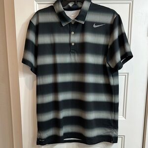 Nike Men's Black and Gray Striped Polo Shirt